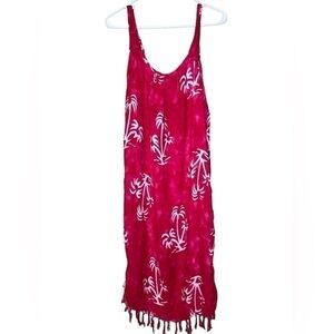 Cleopatra Women’s Summer Beach Palm Trees Fringe Dress Red White Size Large
